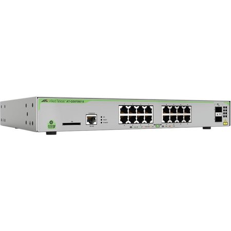 ALLIED TELESIS L2+ Managed, 16 X 10/100/1000Mbps, 2 X Sfp Uplink, 1 Fixed Ac Power AT-GS970M/18-10